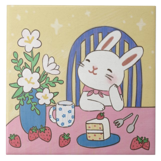 Azulejo Ilustración del té de Bunny (Frente)