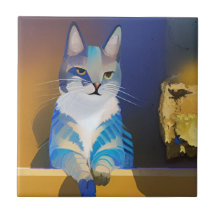 Ilustracion dorado del sol del gato azul