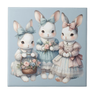 Azulejo Ilustración en acuarela de las hermanas conejitas