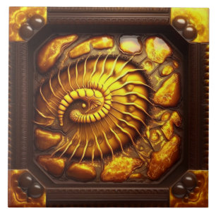 Azulejo Ilustración en espiral inspirada en fósiles de ámb