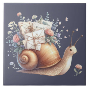 Azulejo Ilustración Floral Pastel de Correo de Caracol Ado