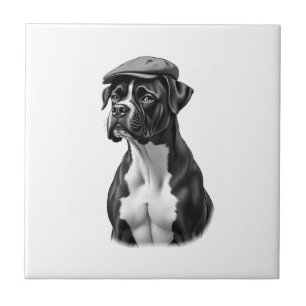 Azulejo Ilustración Gráfica Monocroma de Boxer Antiguo con