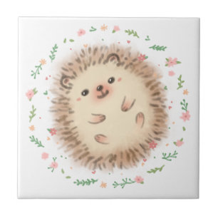Azulejo Ilustracion Hedgehog & Flowers