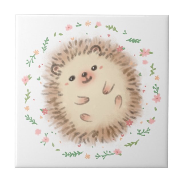 Azulejo Ilustracion Hedgehog & Flowers (Frente)