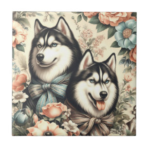 Azulejo Ilustracion Husky Siberiano Vintage