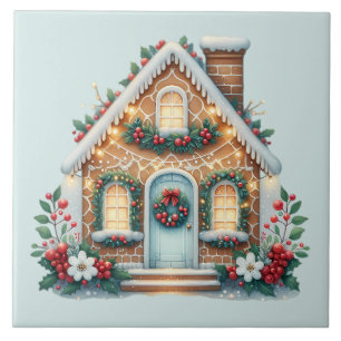 Azulejo Ilustración navideña de casa de jengibre acogedora