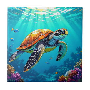 Azulejo Ilustracion Océano vibrante de tortuga marina