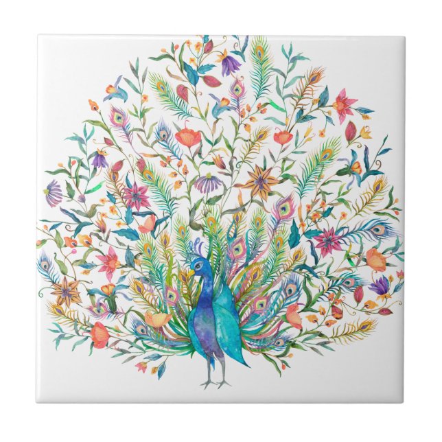Azulejo Ilustracion Peacock Vintage Tile Cerámico (Frente)