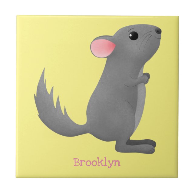 Azulejo Ilustracion personalizado chinchilla gris suave (Frente)