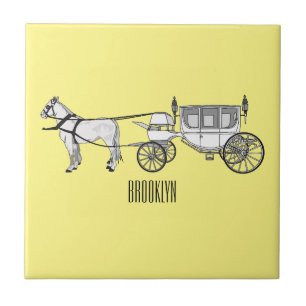 Azulejo ilustracion personalizado de caballos y carruajes 