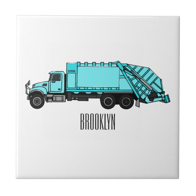 Azulejo Ilustracion personalizado de camión de basura (Frente)
