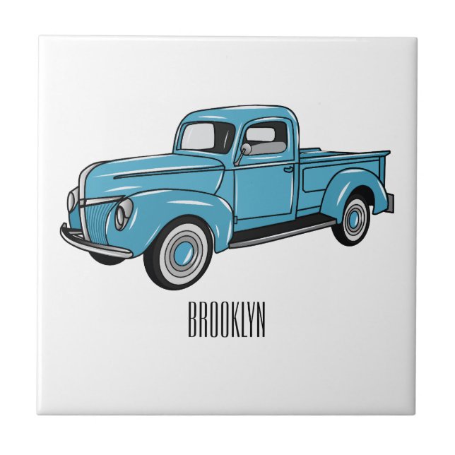 Azulejo Ilustracion personalizado de camioneta clásica (Frente)