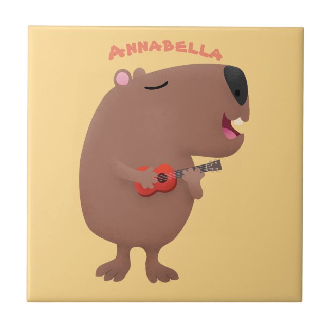 Azulejo Ilustracion personalizado de capybara ukulele cant (Frente)