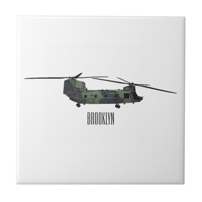 Azulejo Ilustracion personalizado de helicóptero del ejérc (Frente)