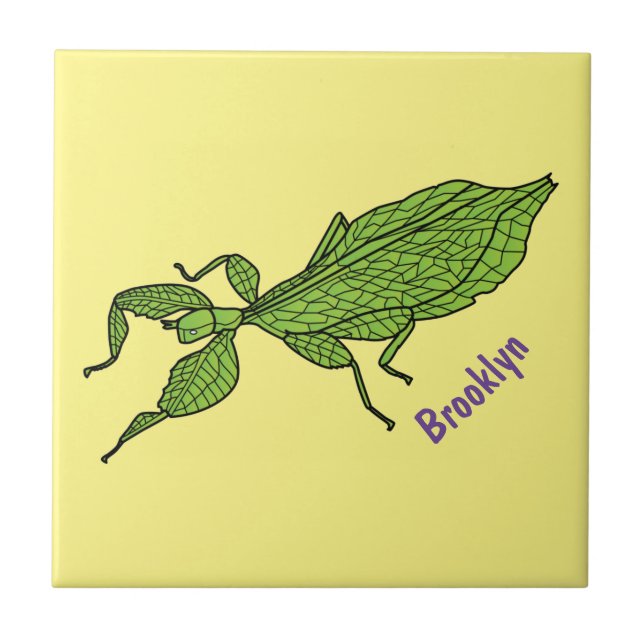 Azulejo Ilustracion personalizado de insectos de hoja verd (Frente)