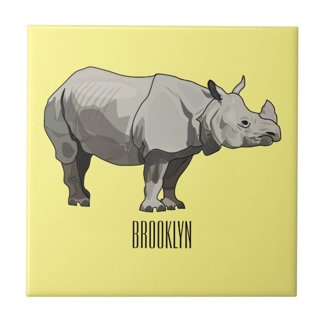 Azulejo Ilustracion personalizado de Javan rhinoceros (Frente)