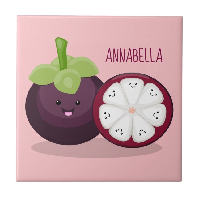 Azulejo Ilustracion personalizado de mangostino morado (Frente)