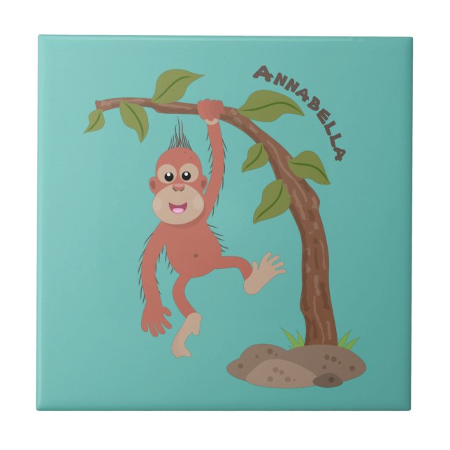 Azulejo Ilustracion personalizado de orangután bebé feliz (Frente)
