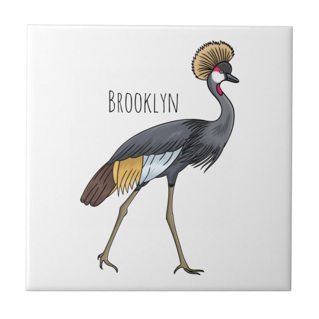Azulejo Ilustracion personalizado de pájaro grullo coronad (Frente)