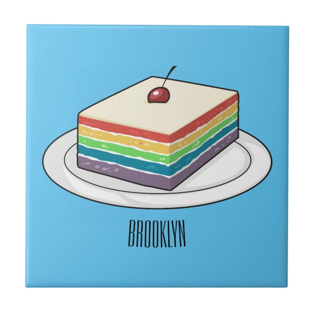 Azulejo Ilustracion personalizado de pastel de arcoiris (Frente)