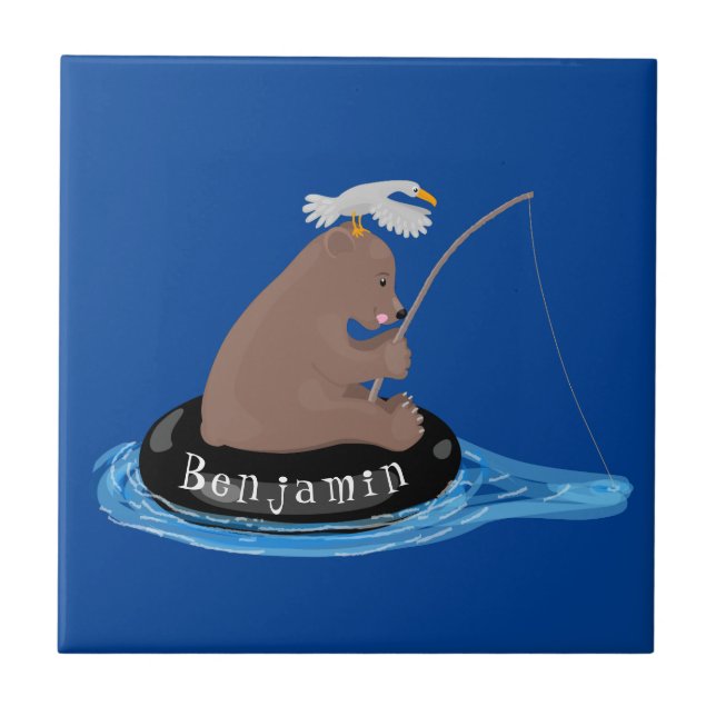 Azulejo Ilustracion personalizado de pesca de cachorro de  (Frente)