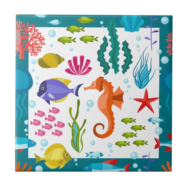 Azulejo Ilustracion Personalizado de plantas y animales co (Frente)