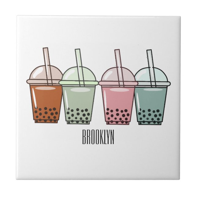 Azulejo Ilustracion personalizado de té de burbujas (Frente)