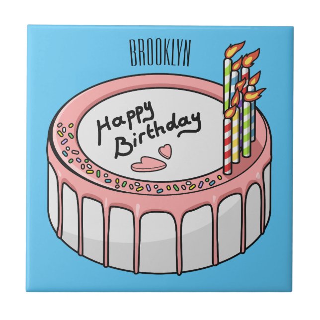 Azulejo Ilustracion personalizado de torta de cumpleaños (Frente)