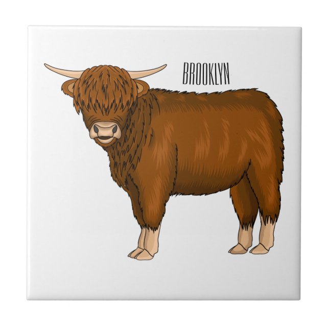 Azulejo Ilustracion personalizado de vaca de Highland (Frente)