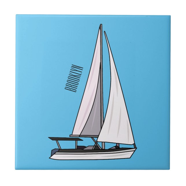 Azulejo Ilustracion personalizado de velero (Frente)