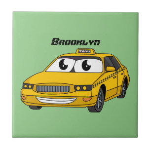 Azulejo Ilustracion personalizado divertido de taxi amaril