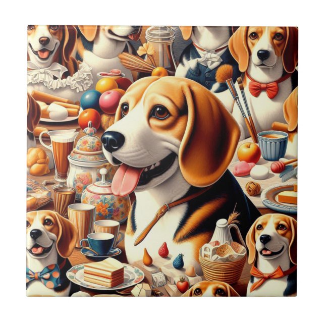 Azulejo Ilustracion Retro Cute Beagle (Frente)