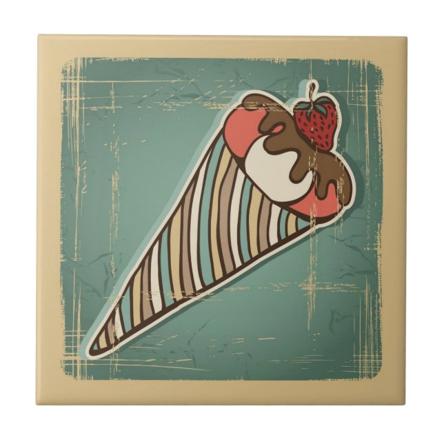 Azulejo Ilustracion retro del helado (Frente)