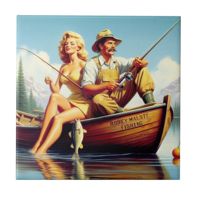 Azulejo Ilustracion retro FIshing (Frente)