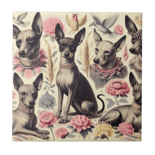 Azulejo Ilustracion retro Xoloitzcuintle Seamless