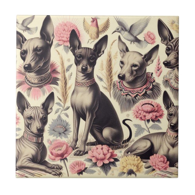 Azulejo Ilustracion retro Xoloitzcuintle Seamless (Frente)