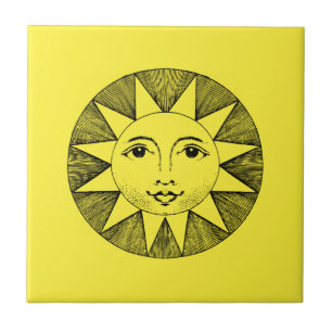 Azulejo Ilustracion solar sonriente celestial vintage