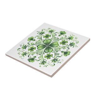 Azulejo Ilustracion St. Patrick Green Clover Mandala
