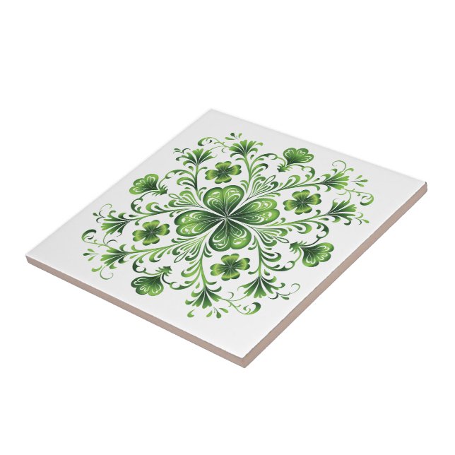 Azulejo Ilustracion St. Patrick Green Clover Mandala (Lado)