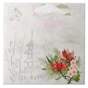 Azulejo Ilustracion tradicional japonés pastel vintage