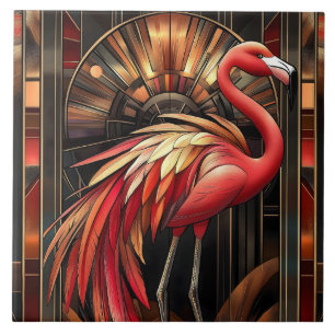 Azulejo Ilustracion vibrante Art Deco Flamingo