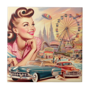 Azulejo Ilustracion Vintage Beauty Pin Up