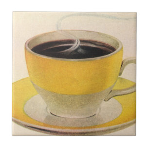 Azulejo Ilustración Vintage Café en una Taza Amarilla
