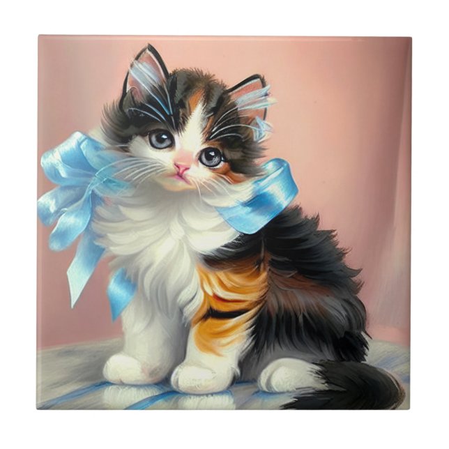 Azulejo Ilustracion Vintage Calico Kitten (Frente)