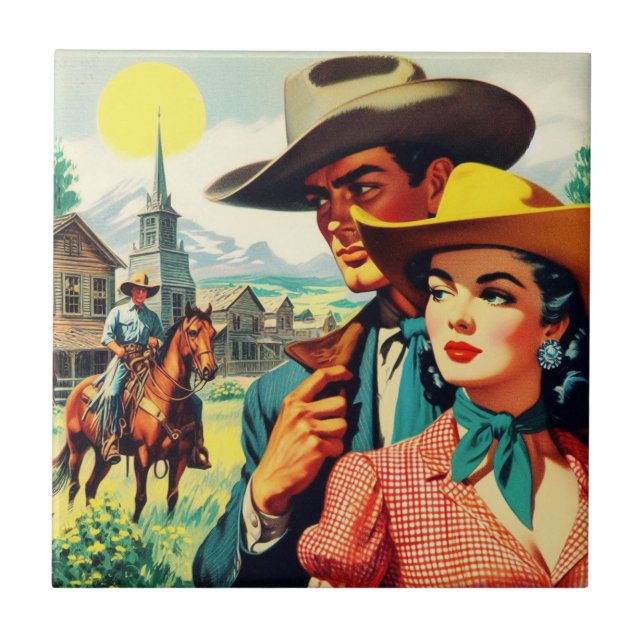 Azulejo Ilustracion Vintage Country Couple (Frente)