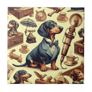 Azulejo Ilustracion Vintage Dachshund
