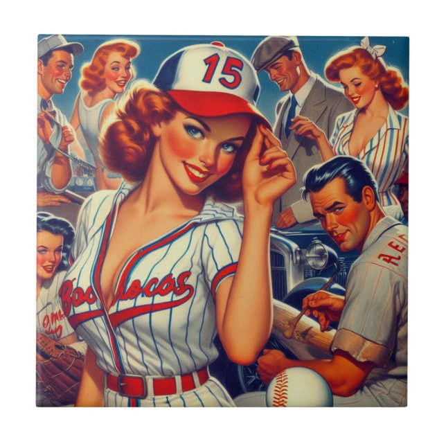Azulejo Ilustracion Vintage de Béisbol (Frente)