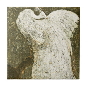 Azulejo Ilustración vintage de hermoso pavo real blanco