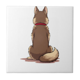 Azulejo Ilustración Vintage de Perro Husky Vista Posterior