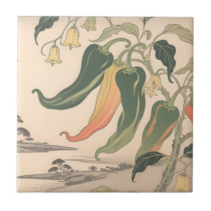 Azulejo Ilustración Vintage de Pimiento